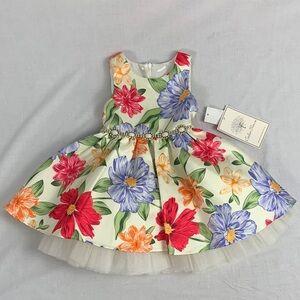 Girl’s Spring Floral Party Dress with Tulle Skirt Easter Wedding Coquette 2T